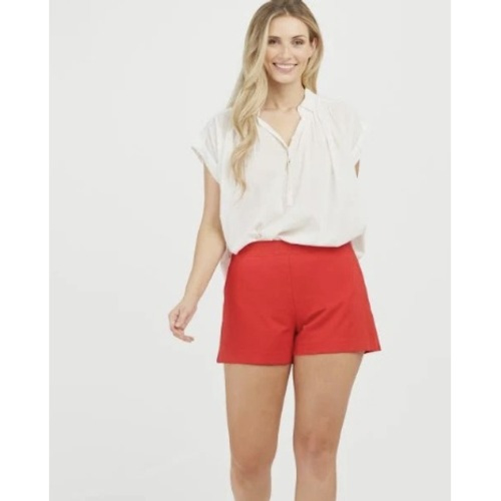 Spanx Sunshine Red Pull On Shaping Twill Pockets Shorts Size S